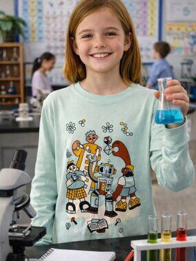 Cat and Jack Kids Long Sleeve Robot Graphic Pullover Cotton Blend Tee NWT M 8/10